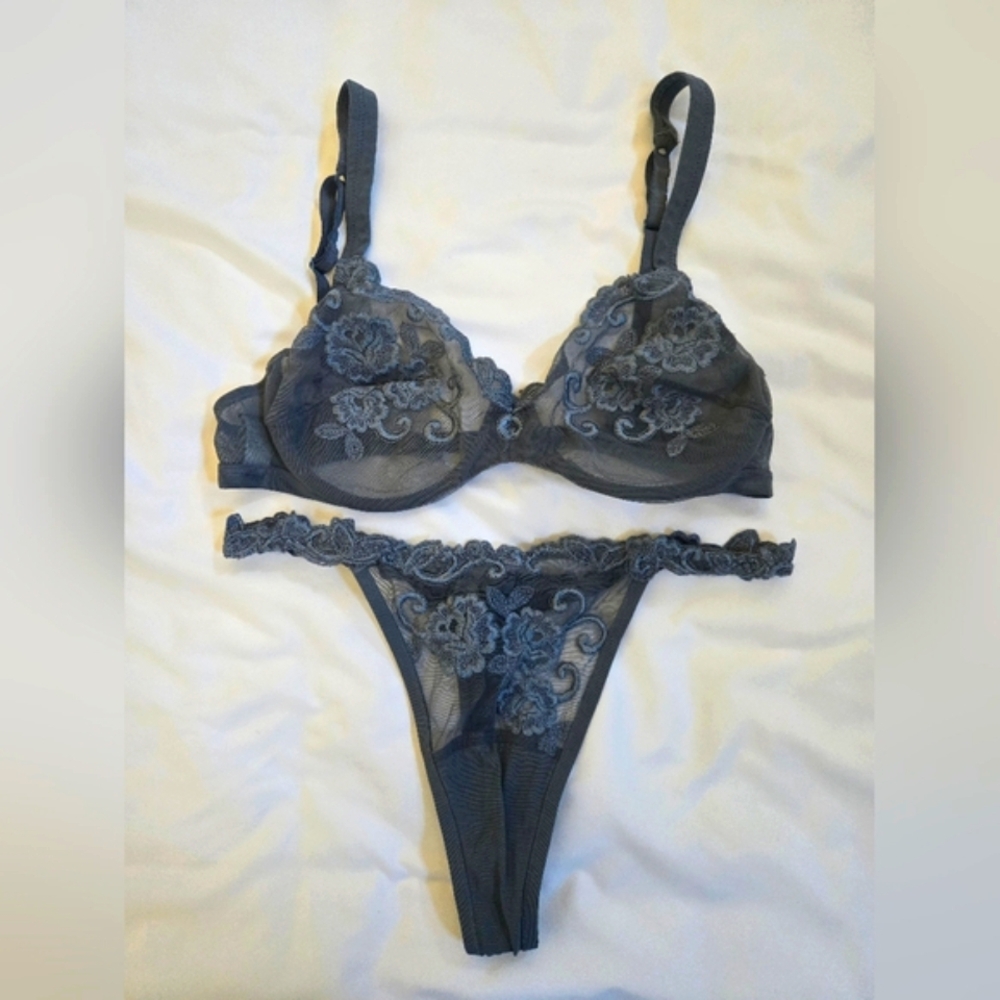 👑La Perla Lace Embroidered Lingerie Set - Gray